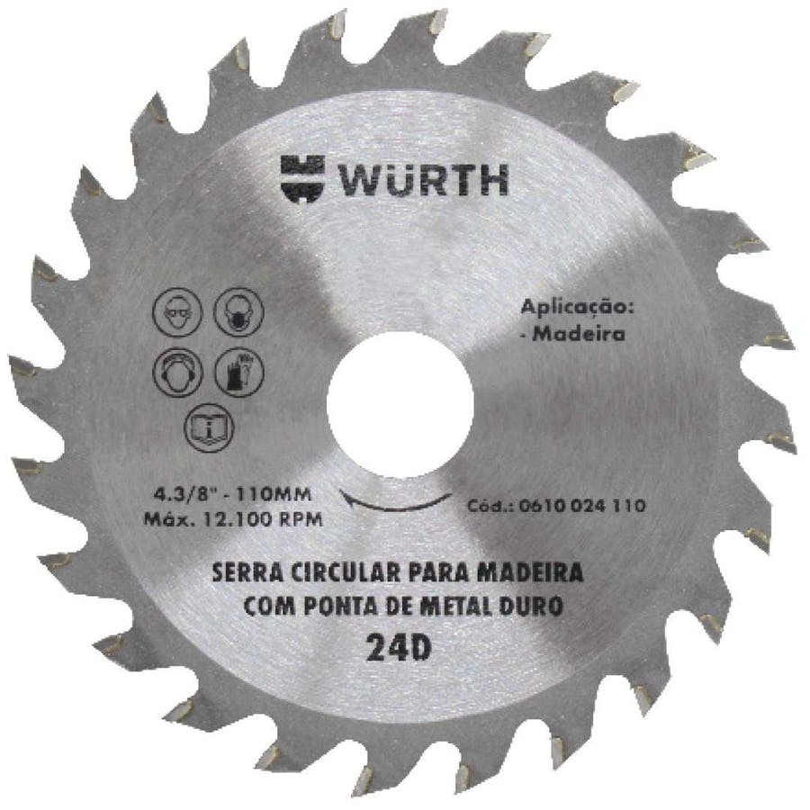 Wurth Disco de Serra com Vídea para Madeira TCT 4.3/8″ 110mm 24 Dentes